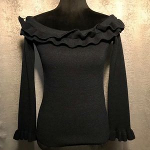 WHBM Feminine Off-The-Shoulder Ruffle Sweater